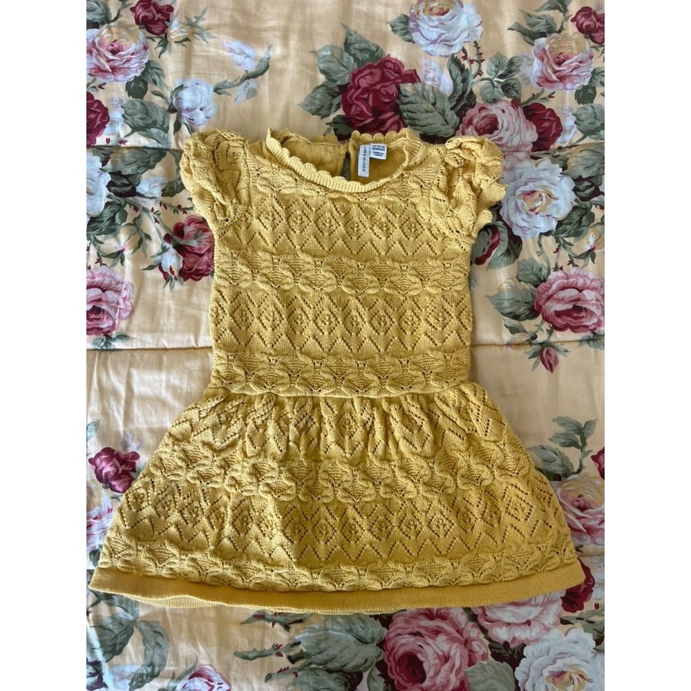 Janie and Jack Girls Yellow Pointelle Knit Ruffle Dress 12-18 Dainty, Classic